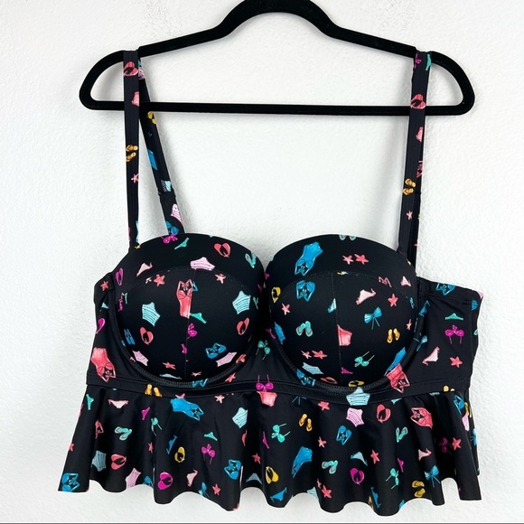 TORRID Multi Party Push Up Peplum Midikini Bikini Top, Adjustable Straps Size 2X - Picture 2 of 5